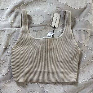 NWT Aritzia Babaton Ribbed Knit Crop Top Light Tan Cream Color - Size M